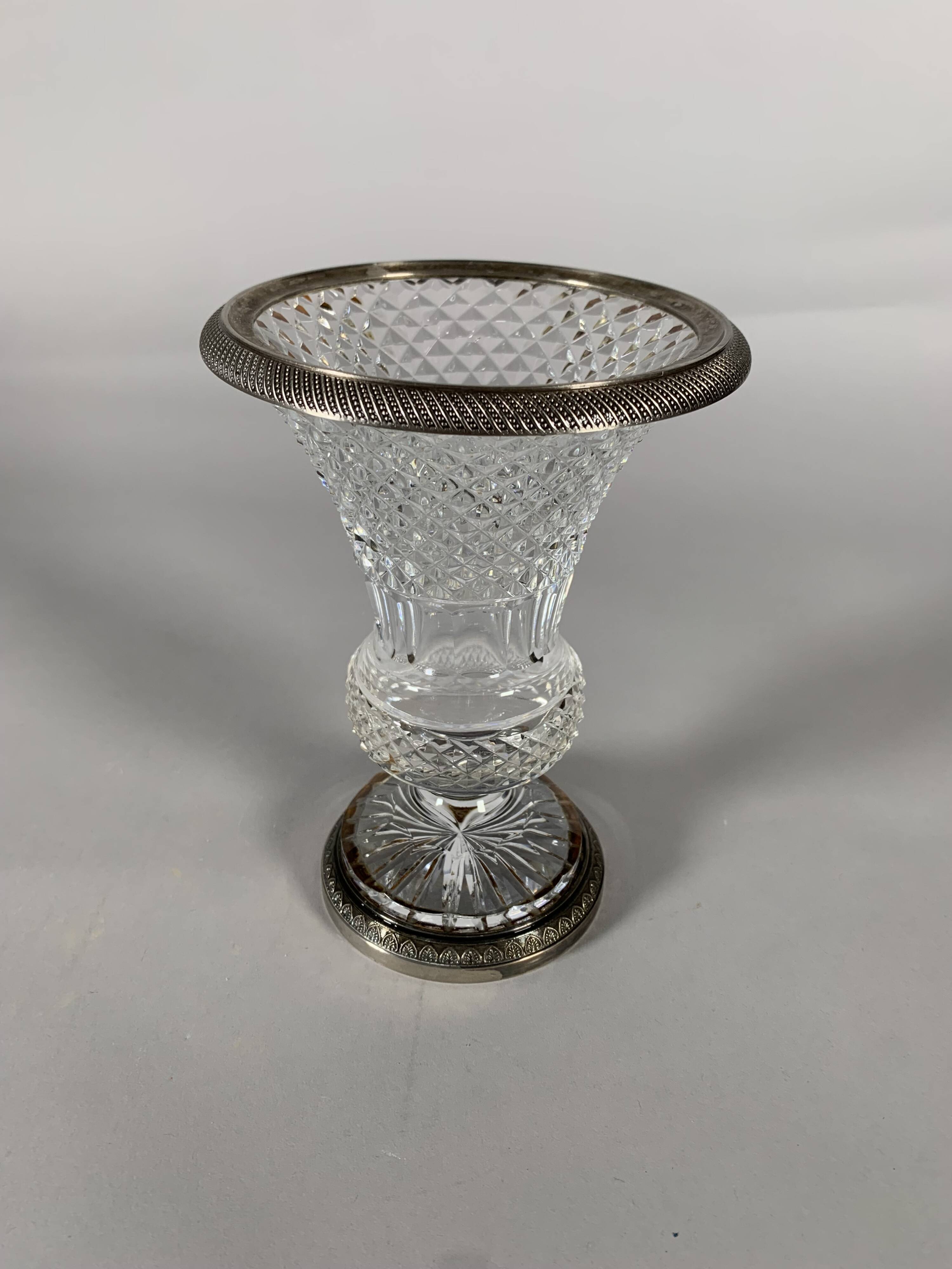 Baluster Vase in Cut Crystal and Silvered Bronze, Charles X Period