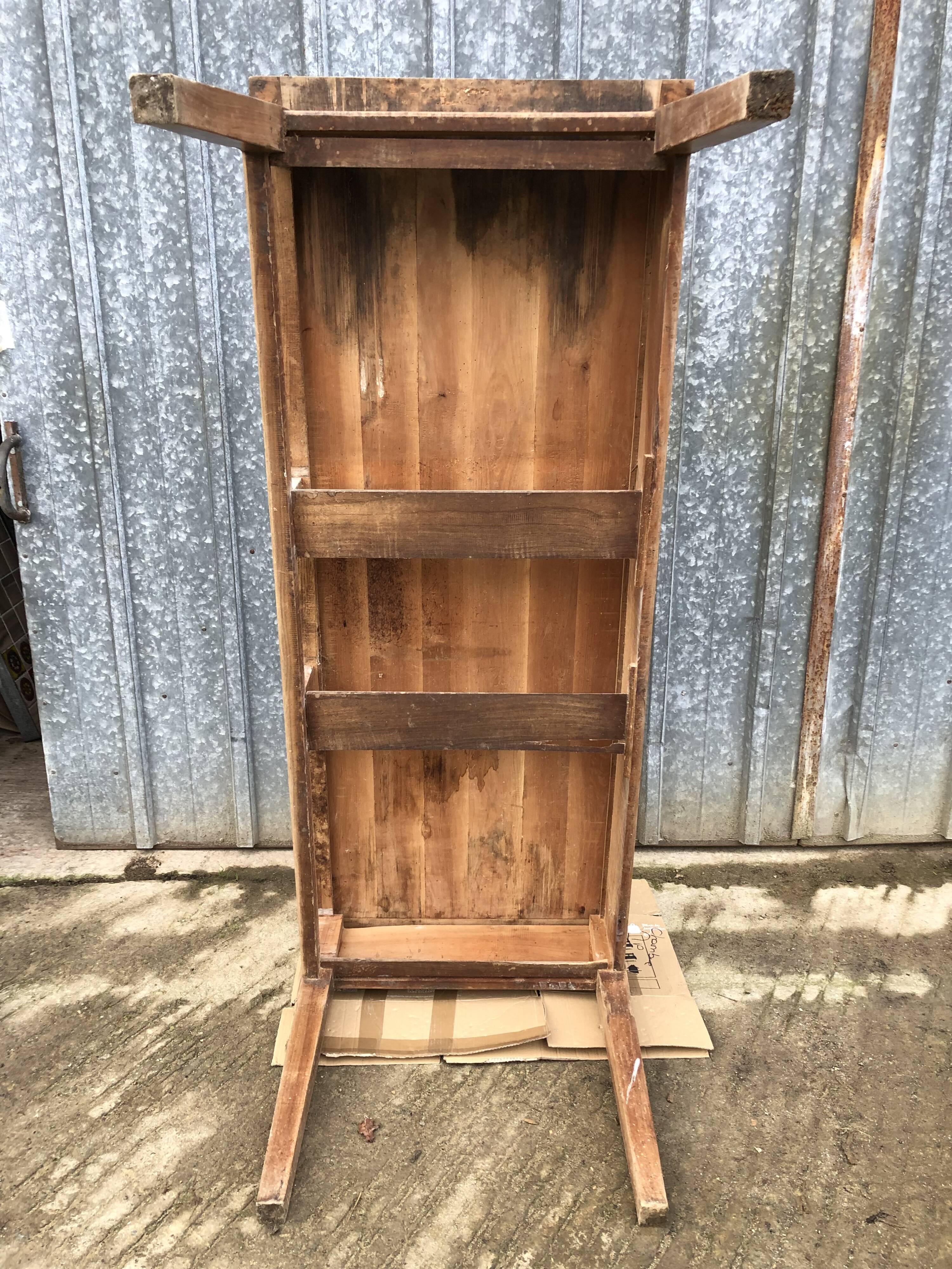 Antique solid cherry farm table with 3 front drawers.