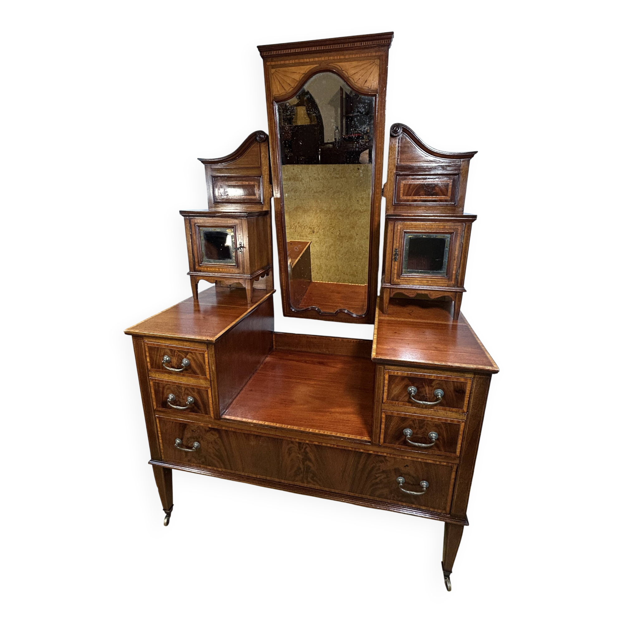 Edwardian Vintage Inlaid Console Hall Table / Dressing Table – 1900–1910