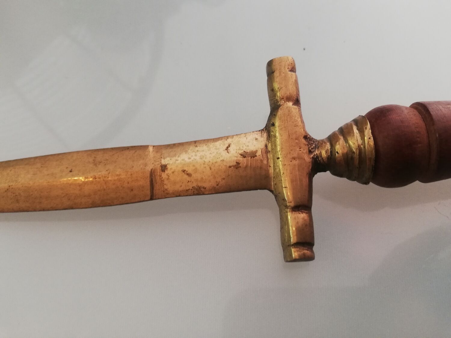 Sword-shaped letter opener paper cutter with turned wooden handle