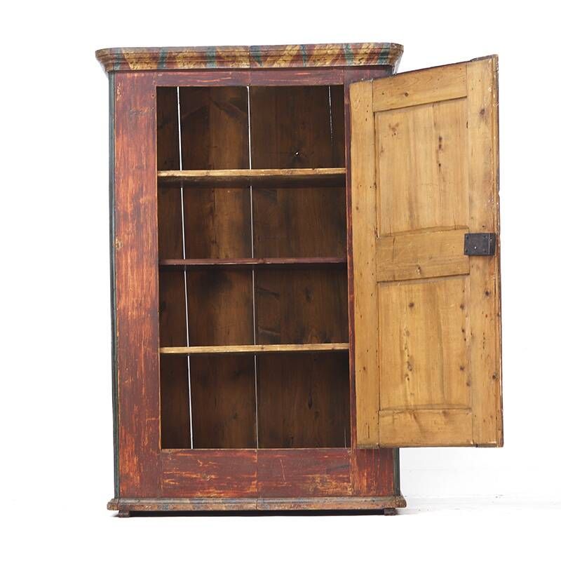 Antique Rustic Farmhouse Folk Art Painted Bridal Cabinet 1860
