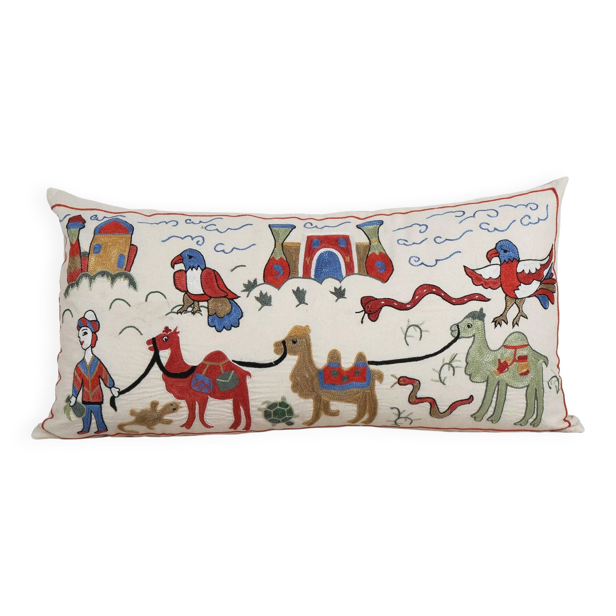 Vintage embroidered cushion cover 46x89 cm