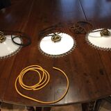 Old white opaline and brass hanging No.4