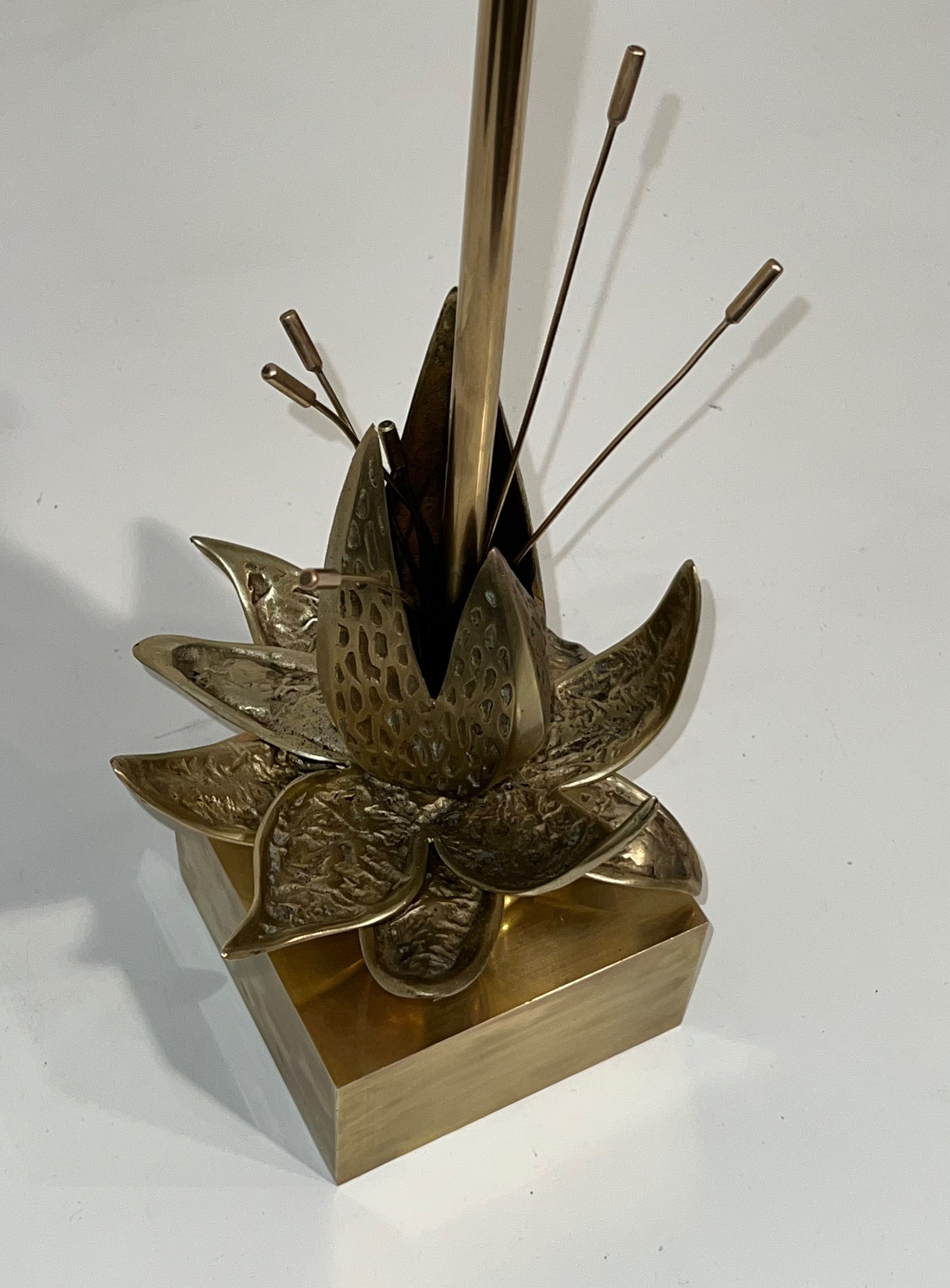 Bronze and brass water lily lamp attributed to Maison Charles. Circa 1970.