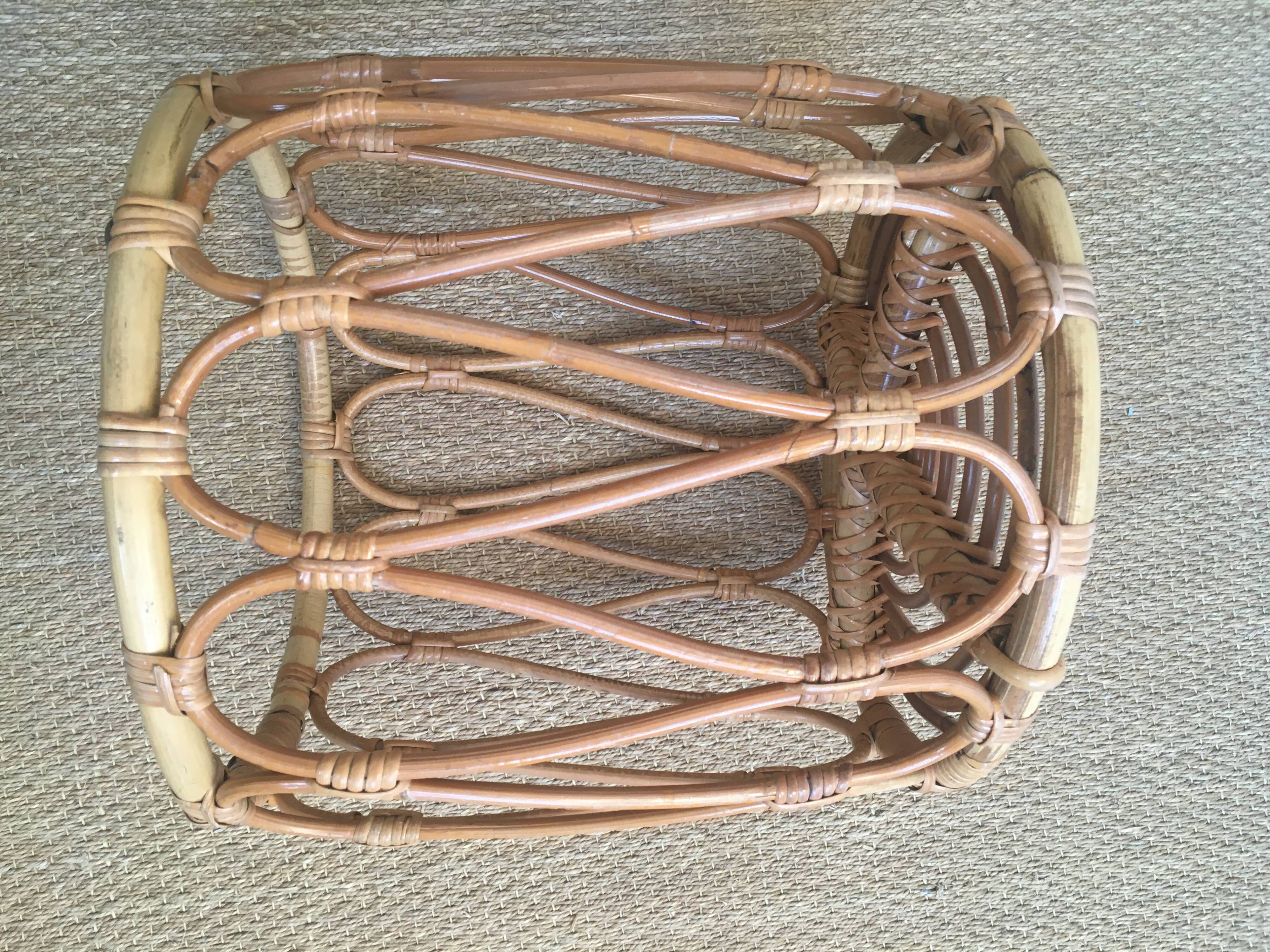 Vintage rattan pouf stool