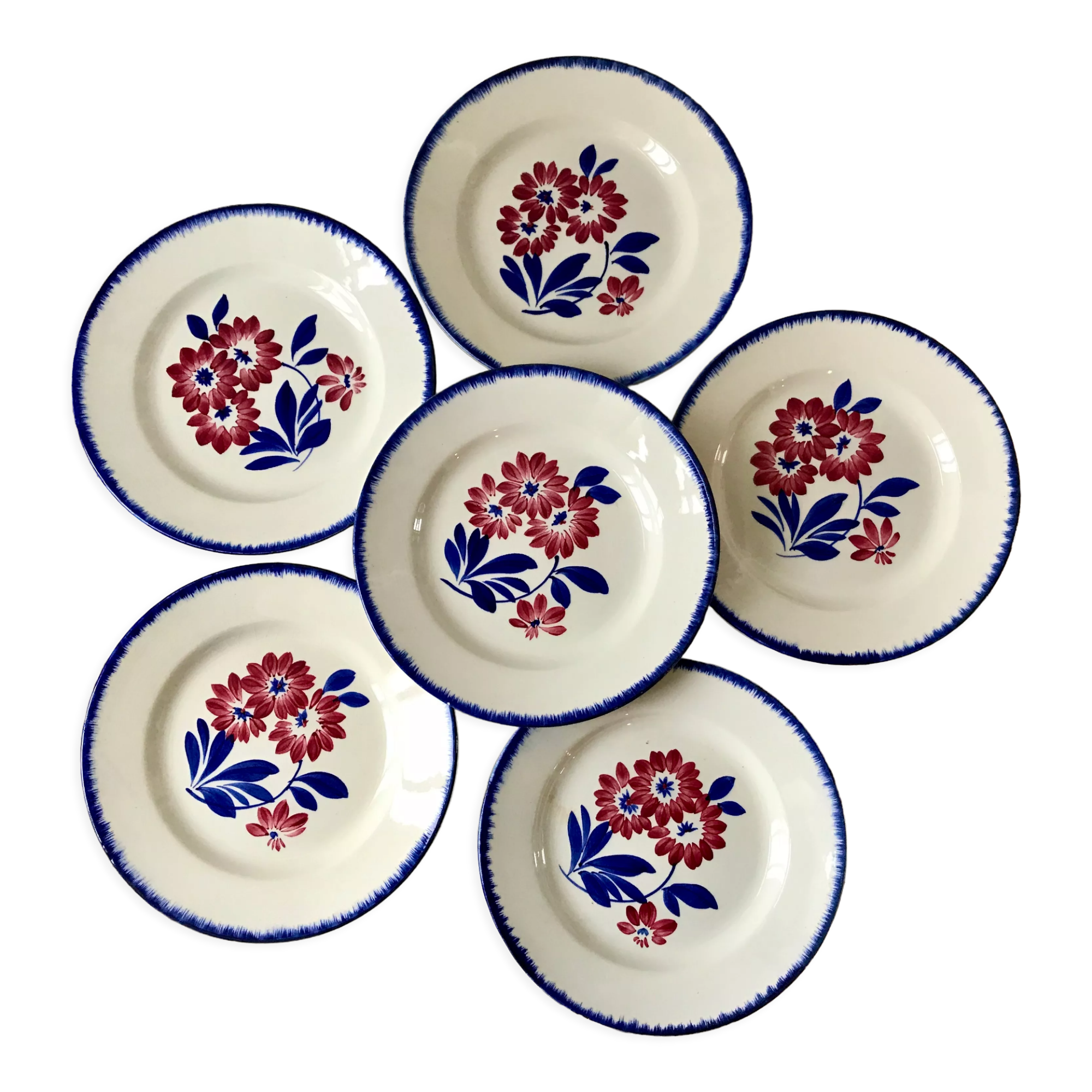 Set of 6 dessert plates gien model "cancale" 40s
