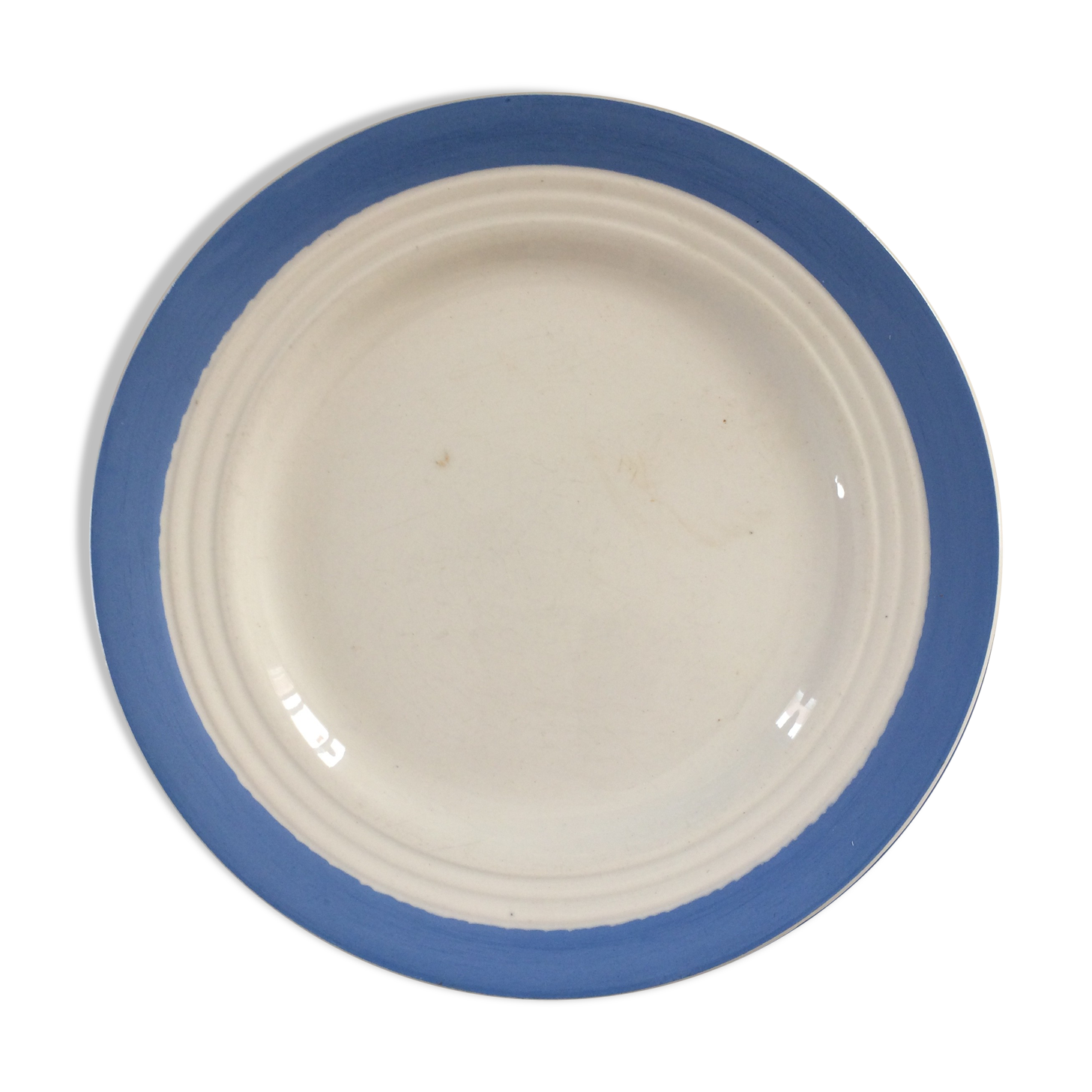 11 white plates with blue surrounds. Years 60. Saint Amand.