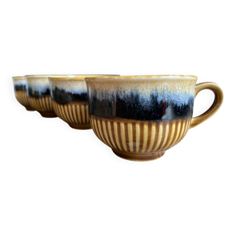 4 Tasses Vintage Mirostowice Pologne Design Brutaliste 70s