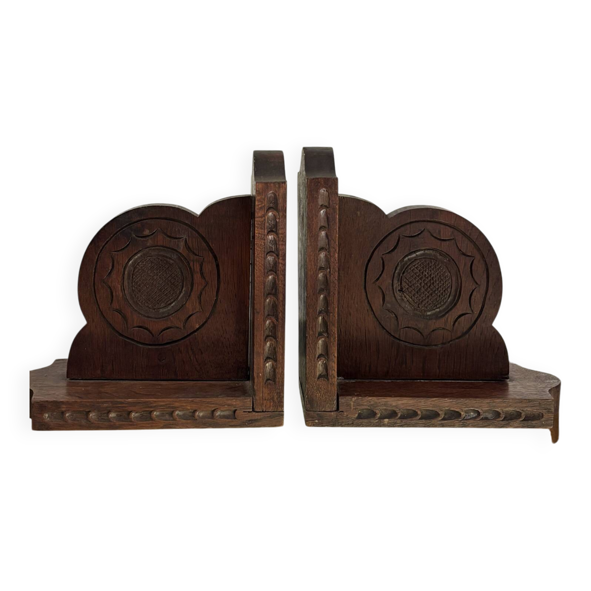 Brutalist carved wooden bookends