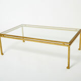 Table basse fer battu doré verre Maison Ramsay 1950