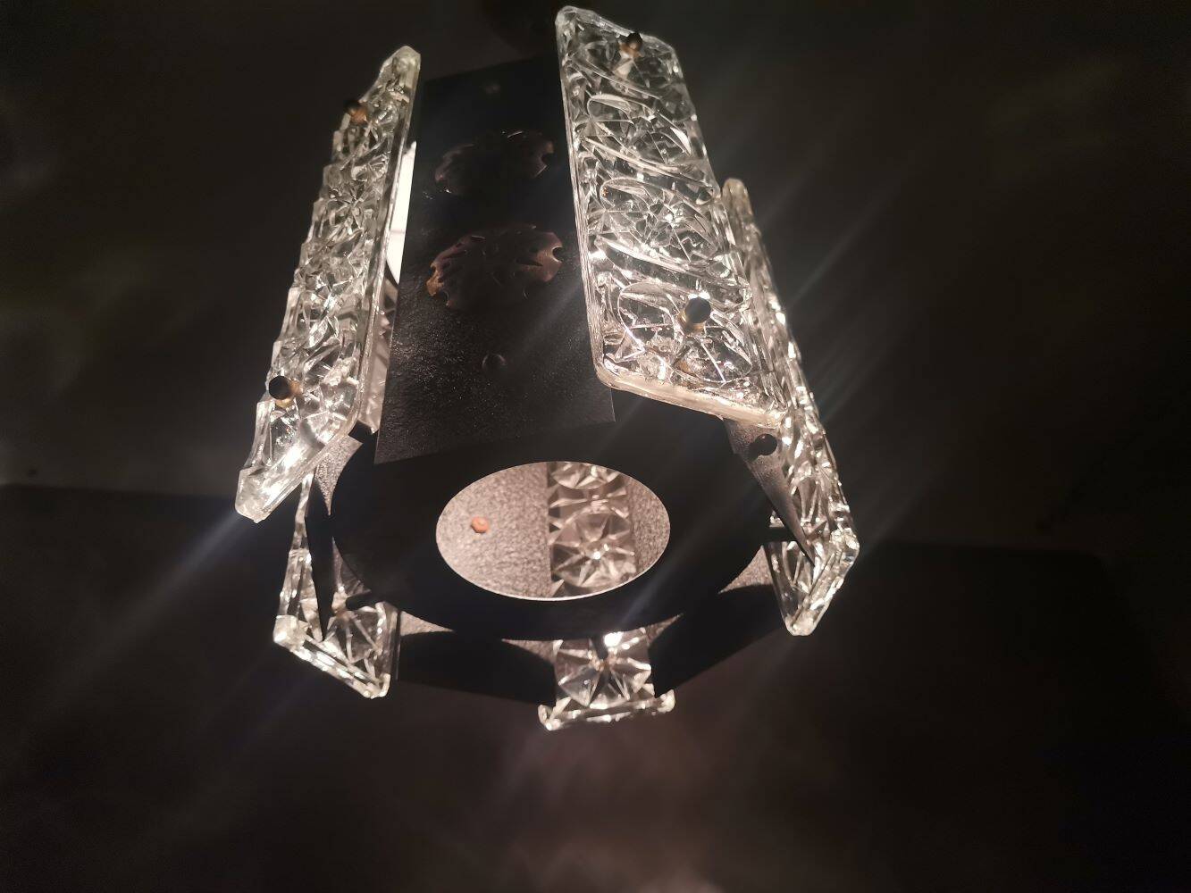 Portuguese Brutalist black cast iron hanging lamp