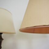 Mahogany Hat Lamps, Brass and Cotton of Abat Day, 1950s, Set of 2