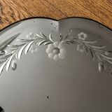Old bevelled and engraved mirror   43x63cm