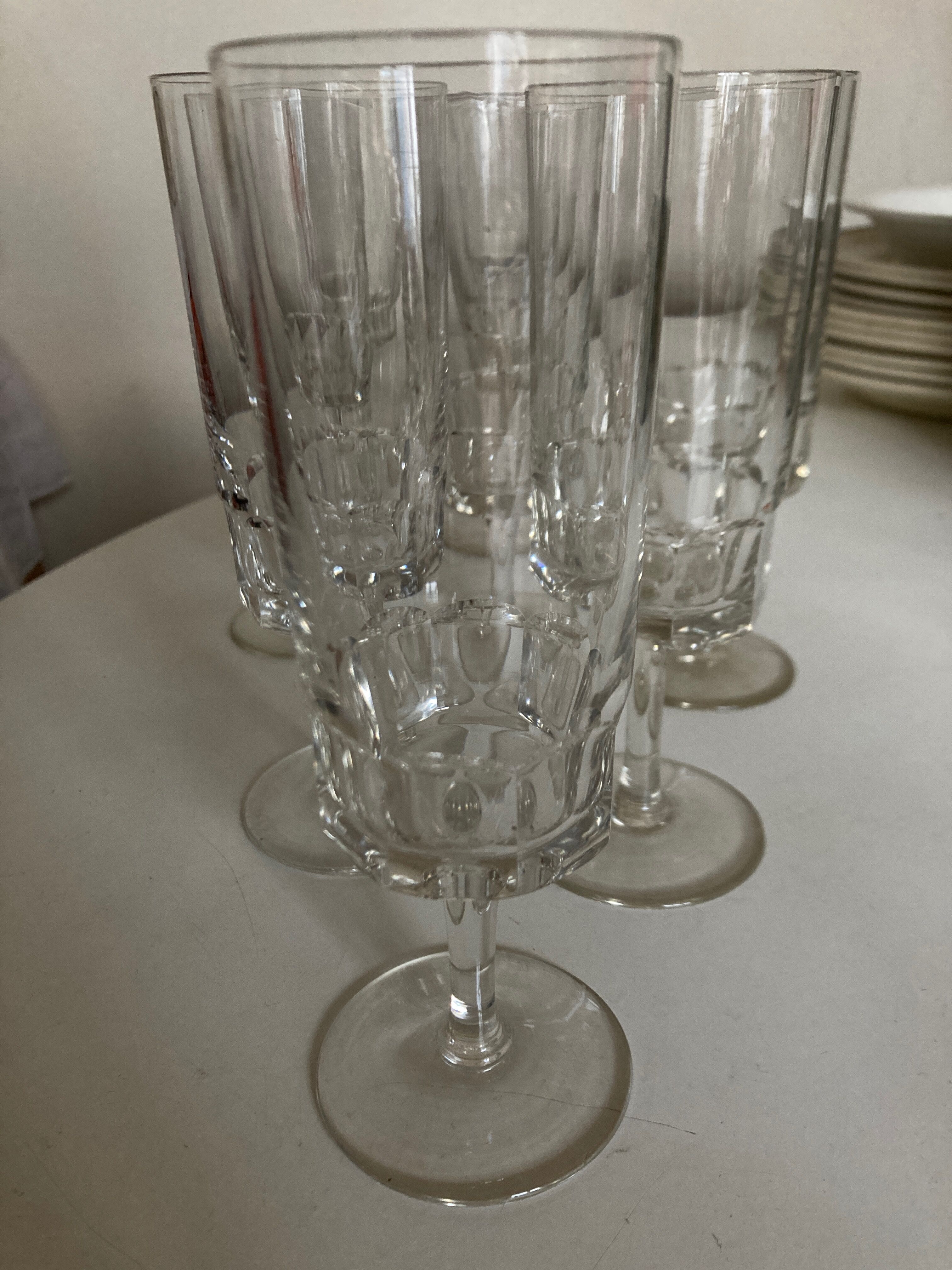 Product BHV Set of 9 crystal flutes sounding with short flat sides 1960