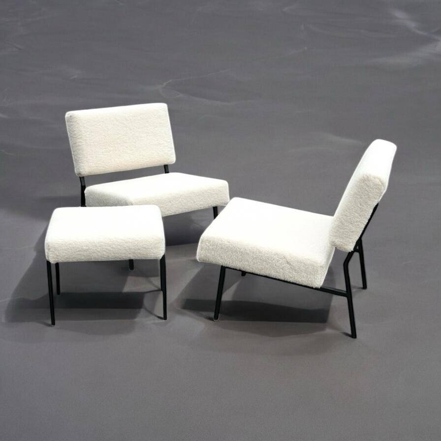 Pair of Armchairs and Ottoman or Stool 1960s Matco
