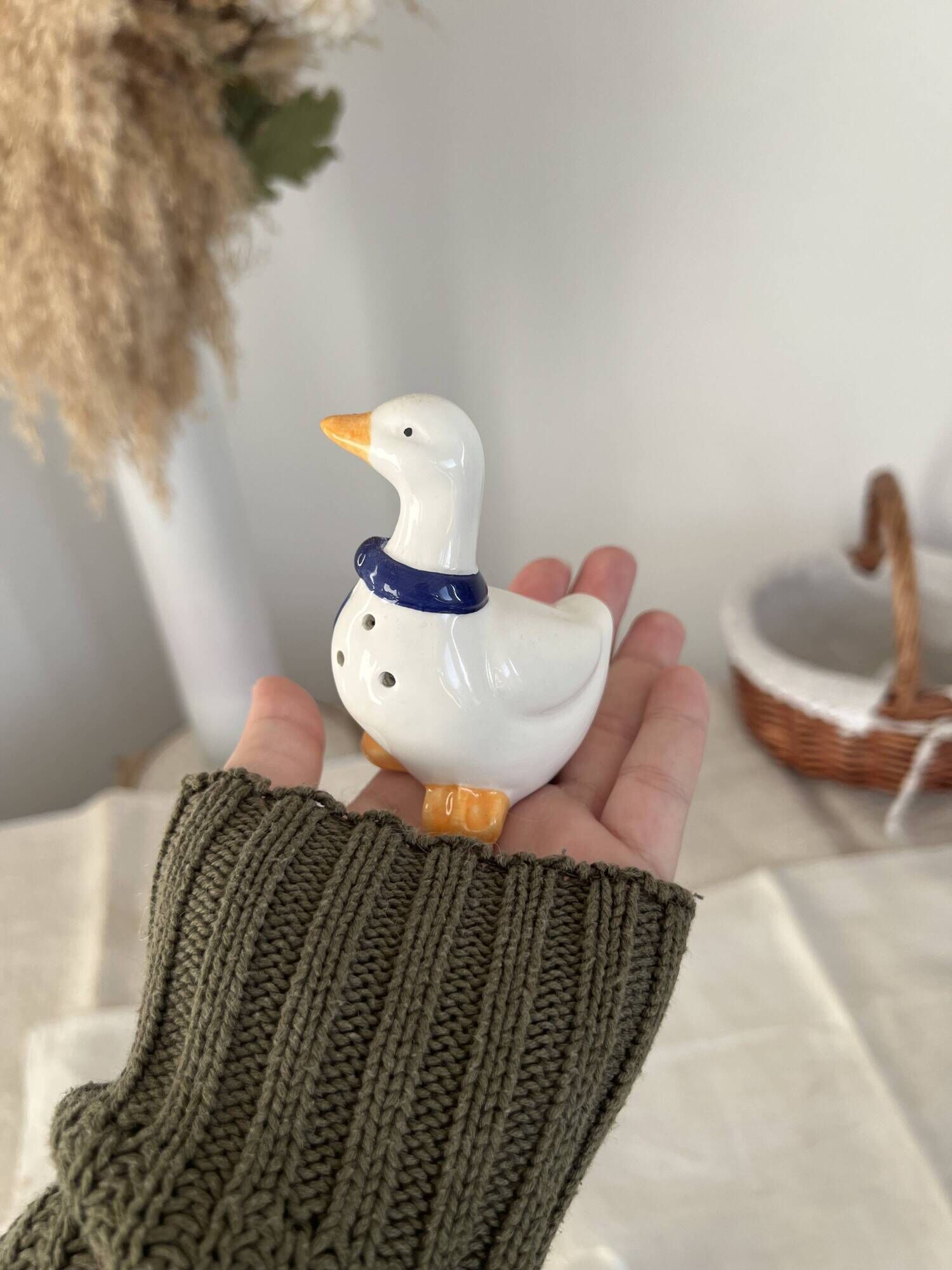 Vintage porcelain salt and pepper shaker in the shape of cottage core geese