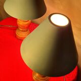 Pair of wooden bedside lamps with steel lampshades, scandinavian