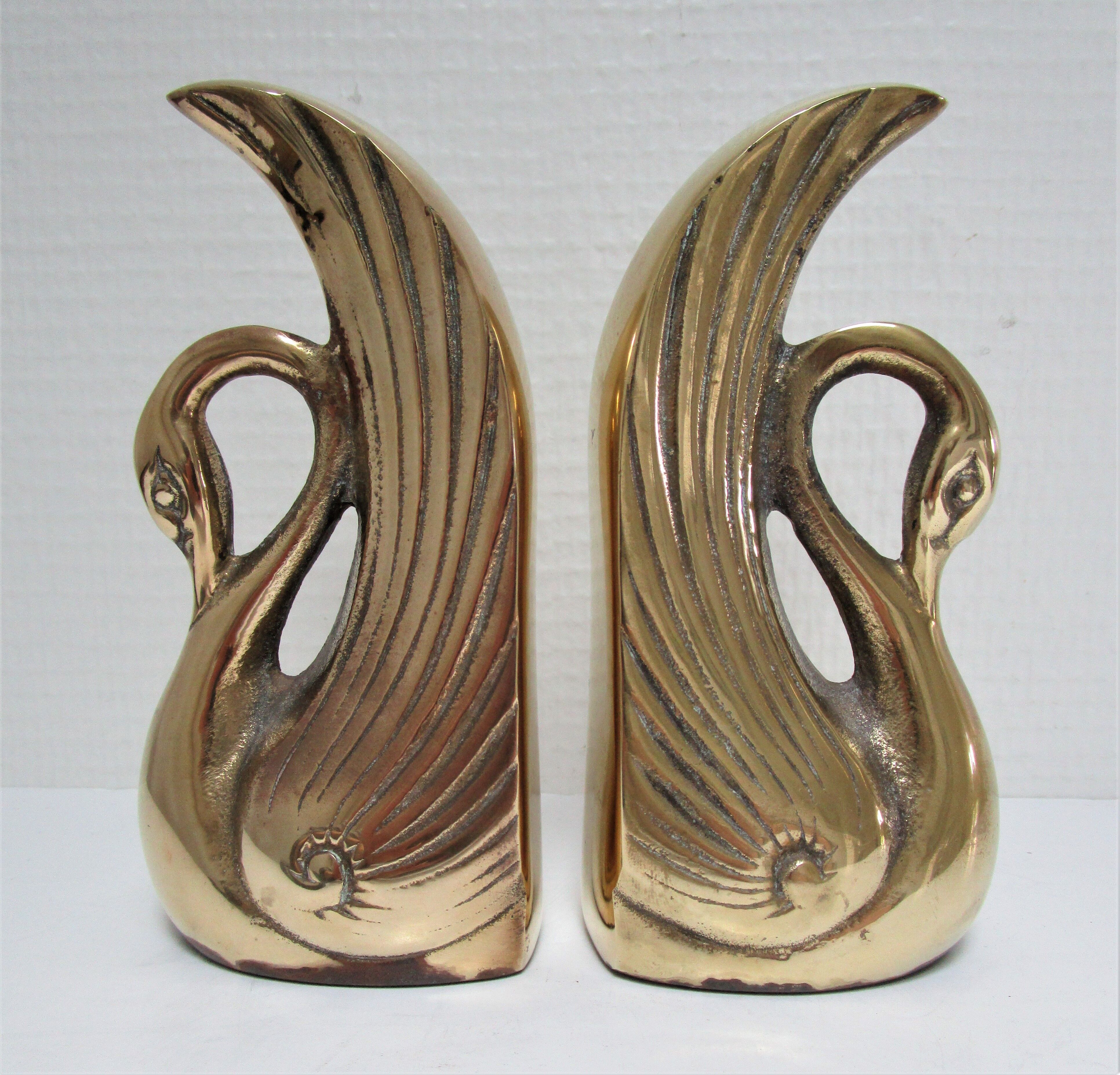 Pair of bookends vintage brass swans
