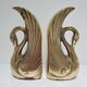 Pair of bookends vintage brass swans