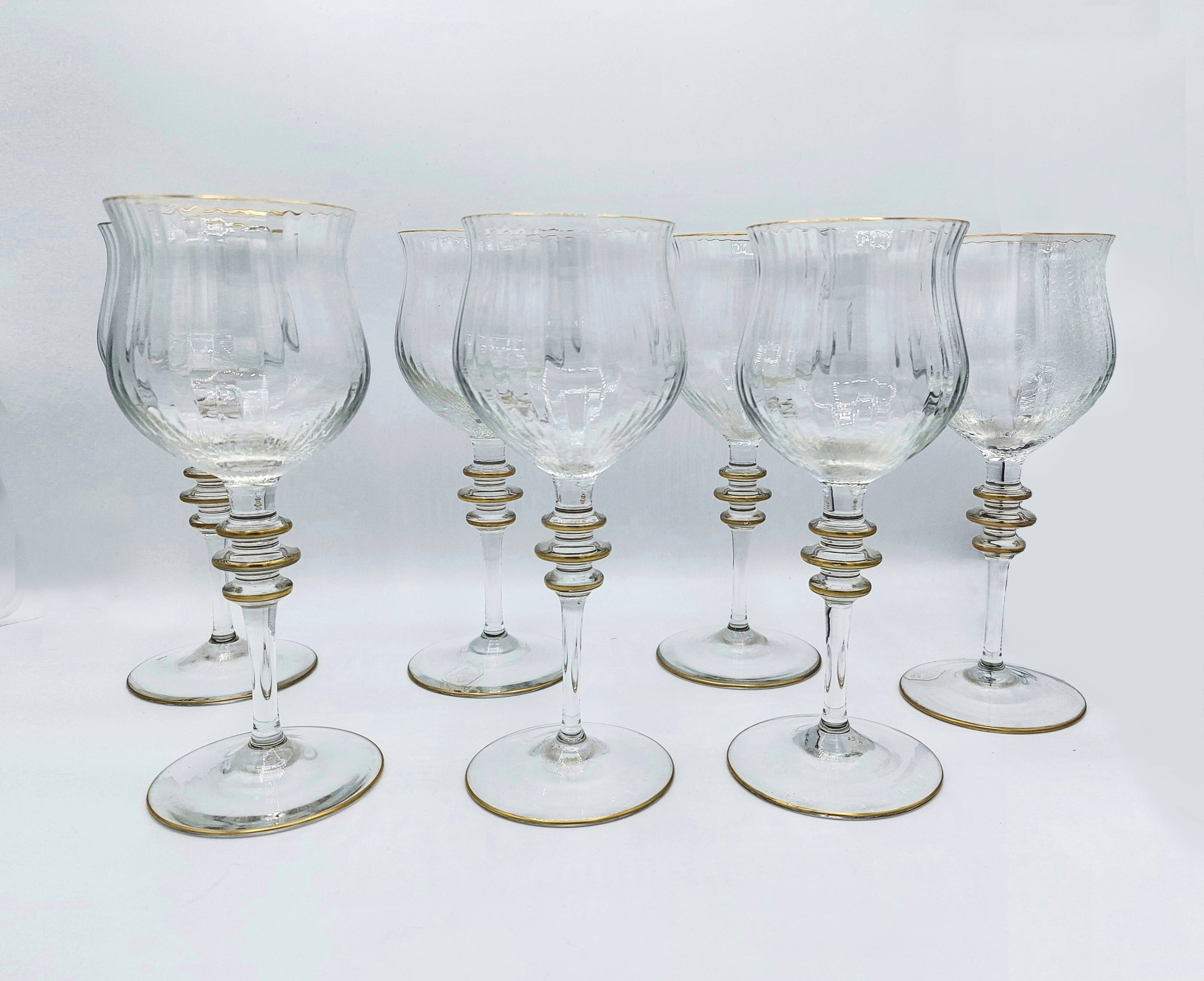 Set of 7 Galo crystal wine glasses