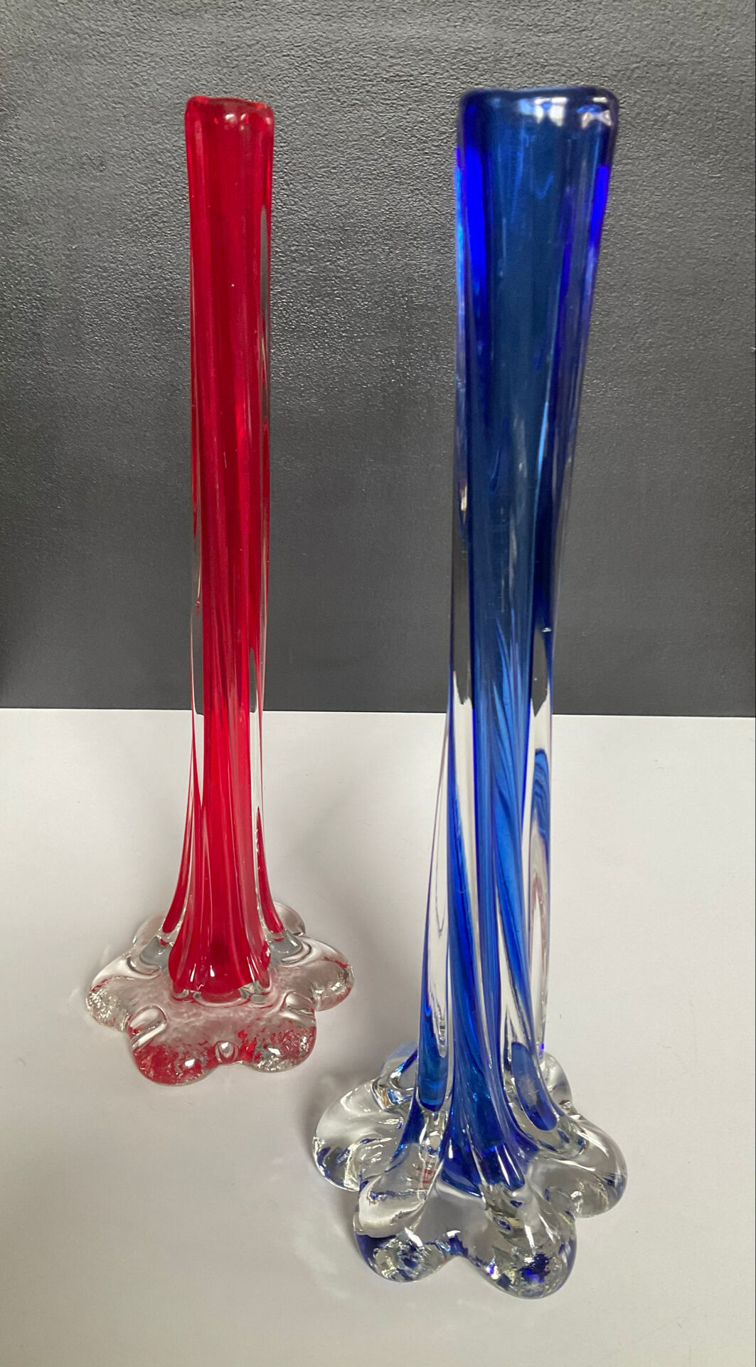 Pair of vintage Muarno glass paste soliflore vases
