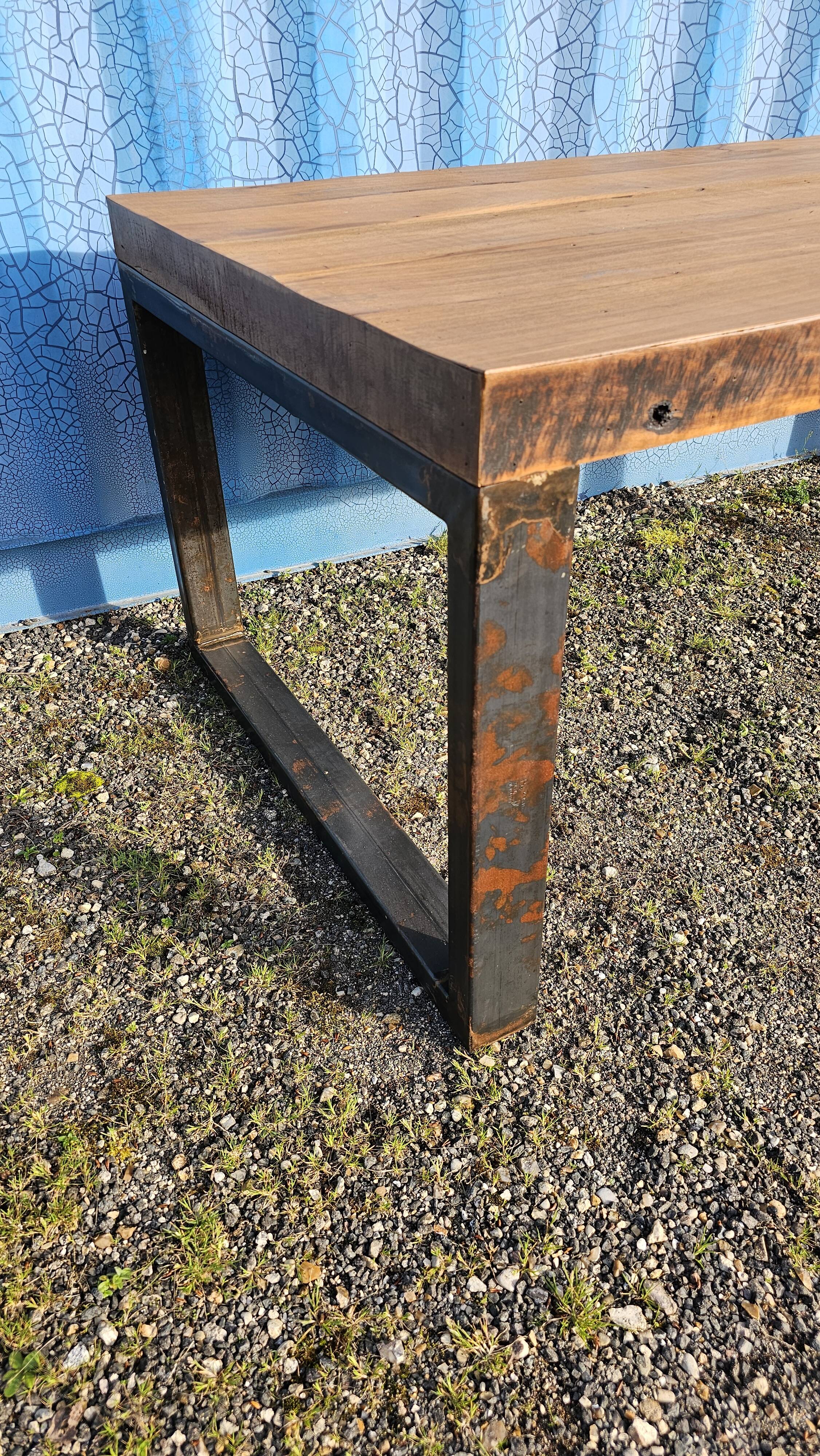 Industrial teak and metal table