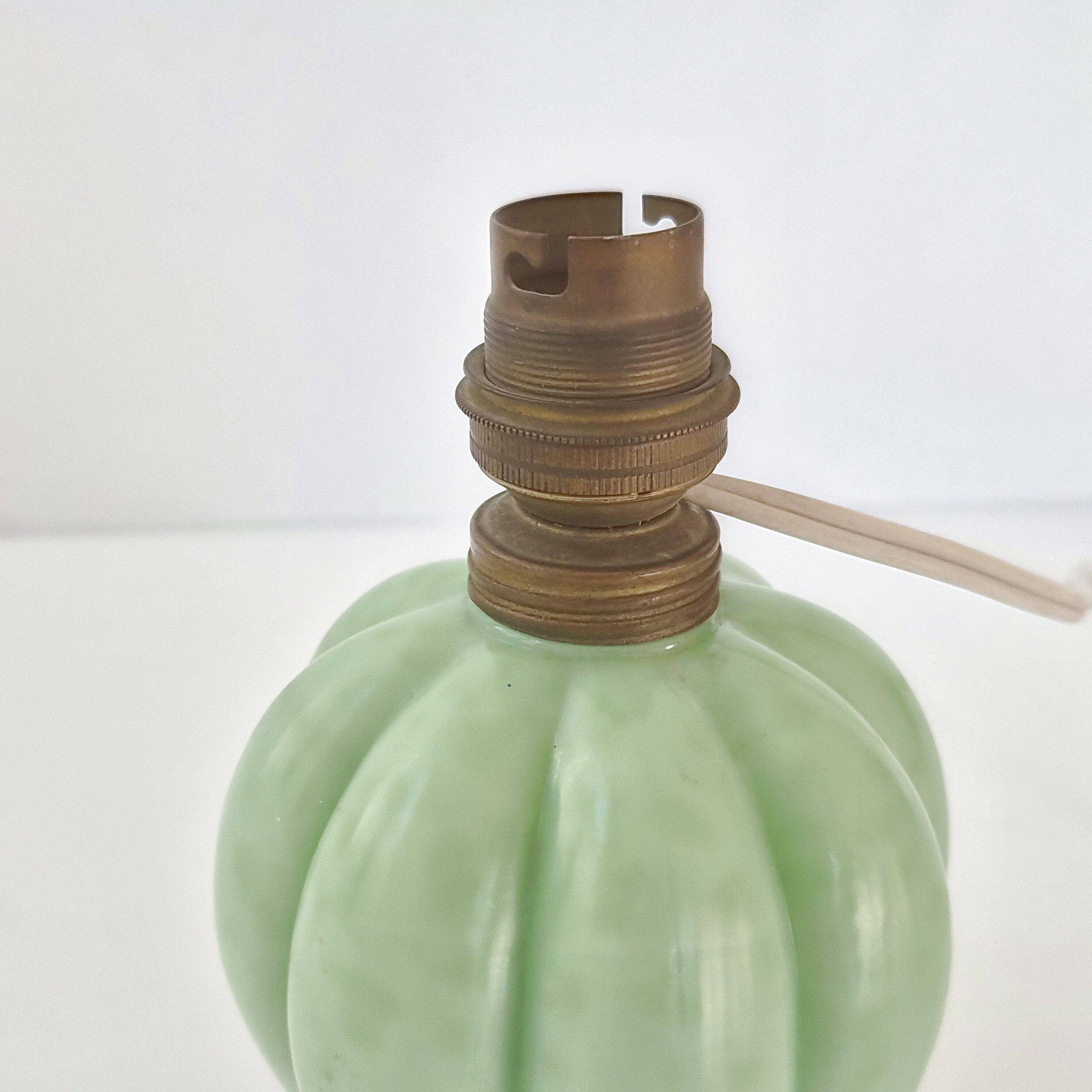 Vintage 1950s opaline glass table lamp in iridescent green 50s 1950s
