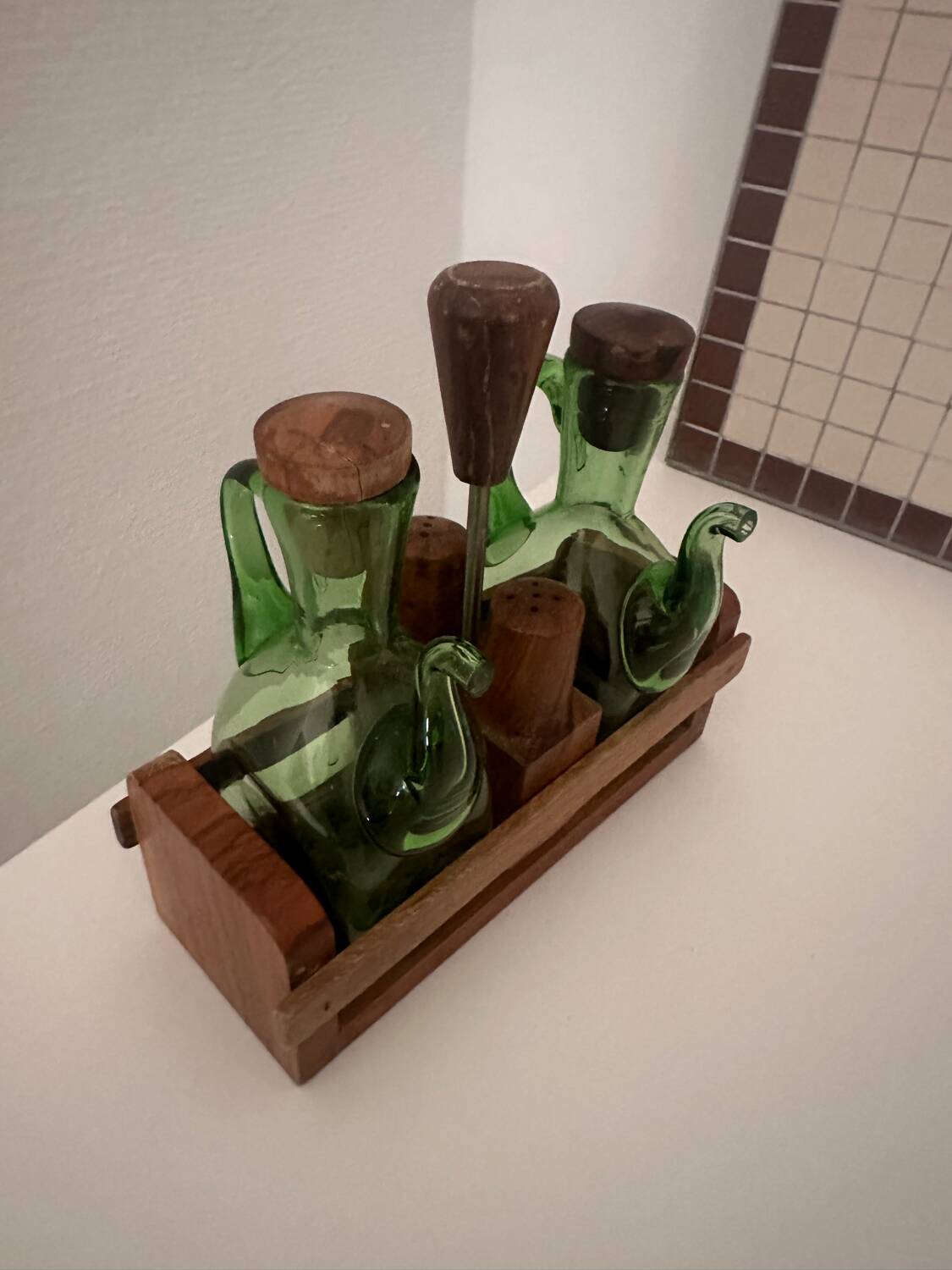 Server salt pepper oil vinegar vintage