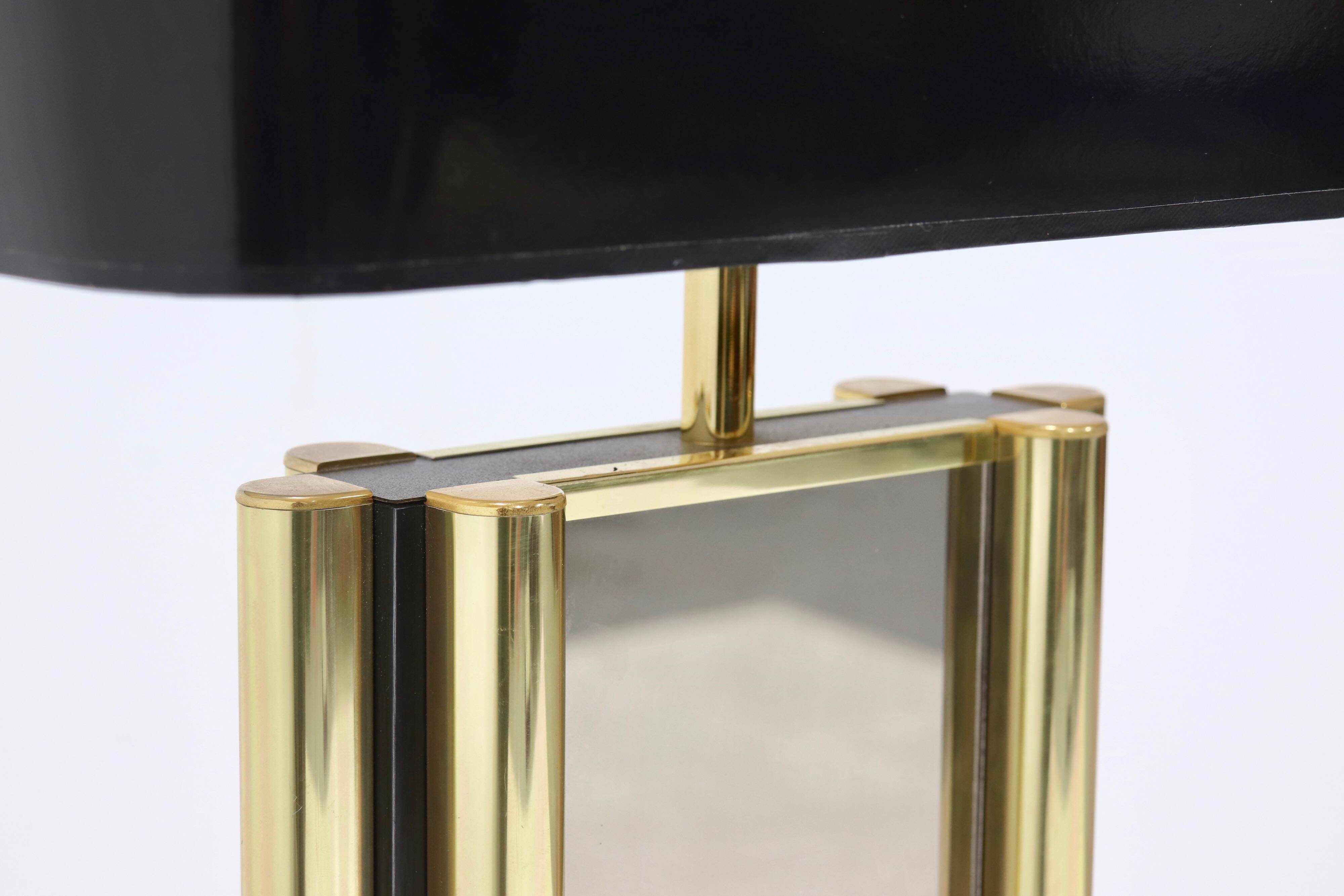 Large Belgian Table Lamp in mirror glass and Brass 1970s