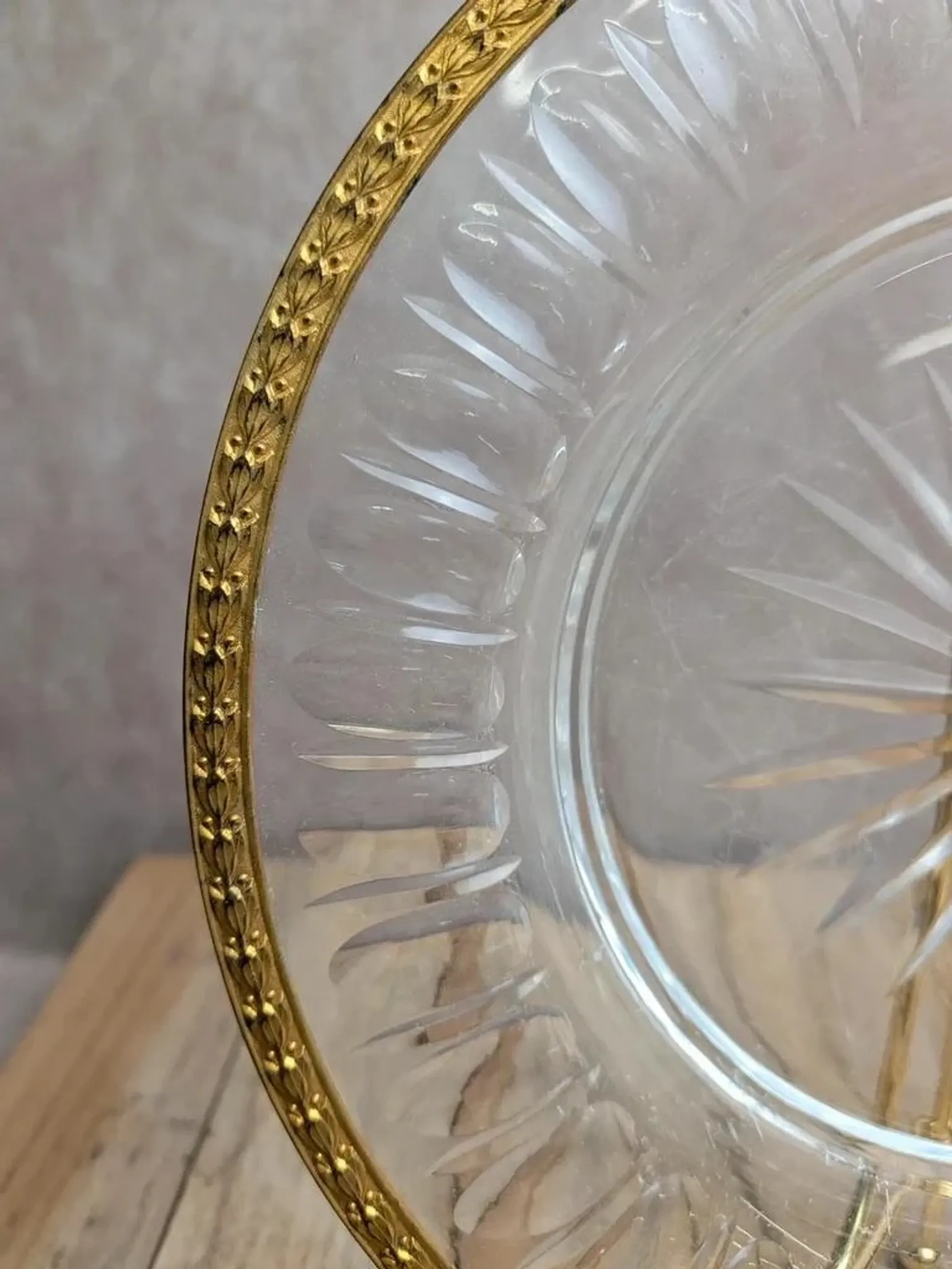 Antique cut glass plate – Gilded metal mount Cailar-bayard – French silversmithing