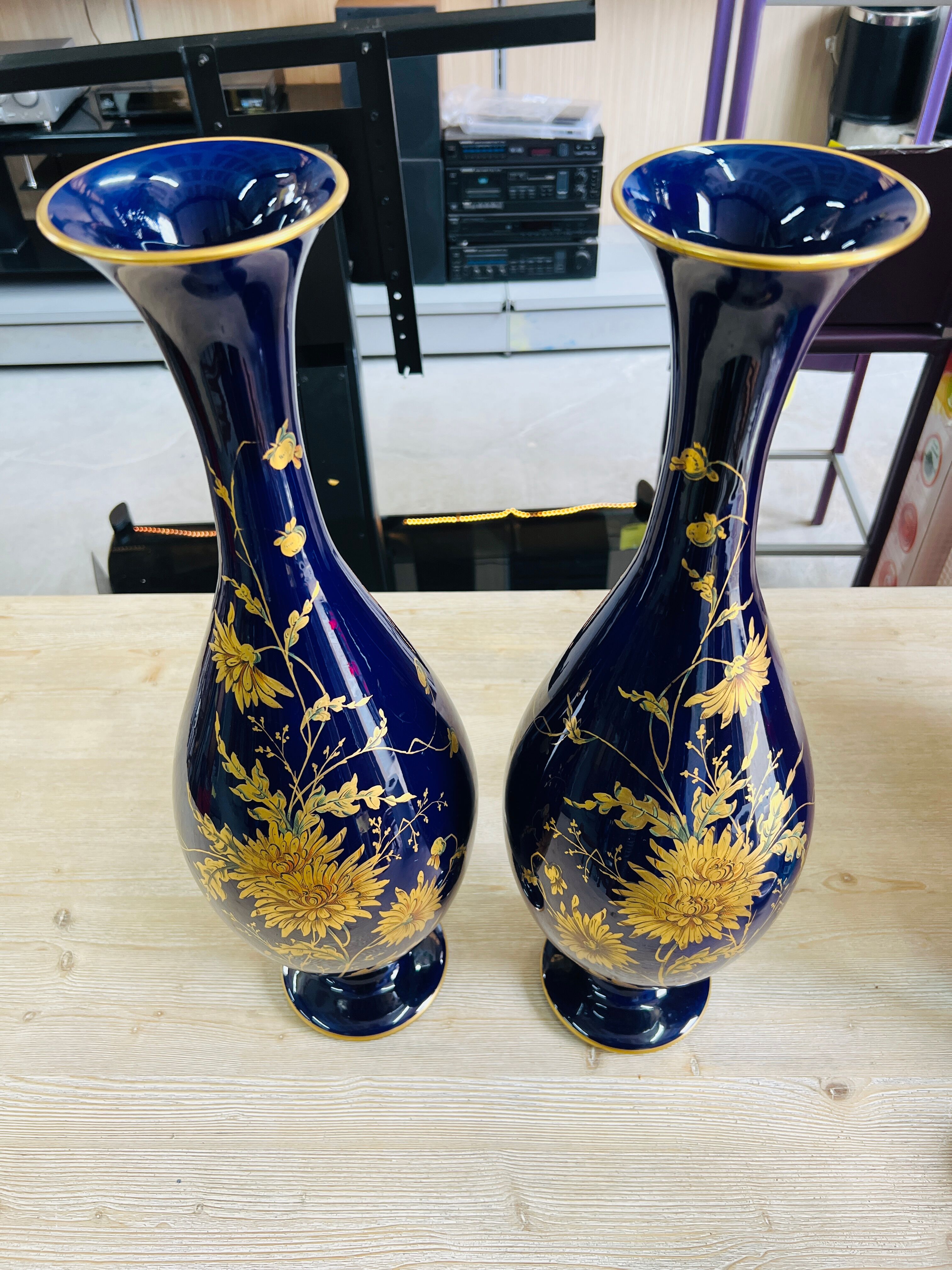 Pair of cobalt blue porcelain vases