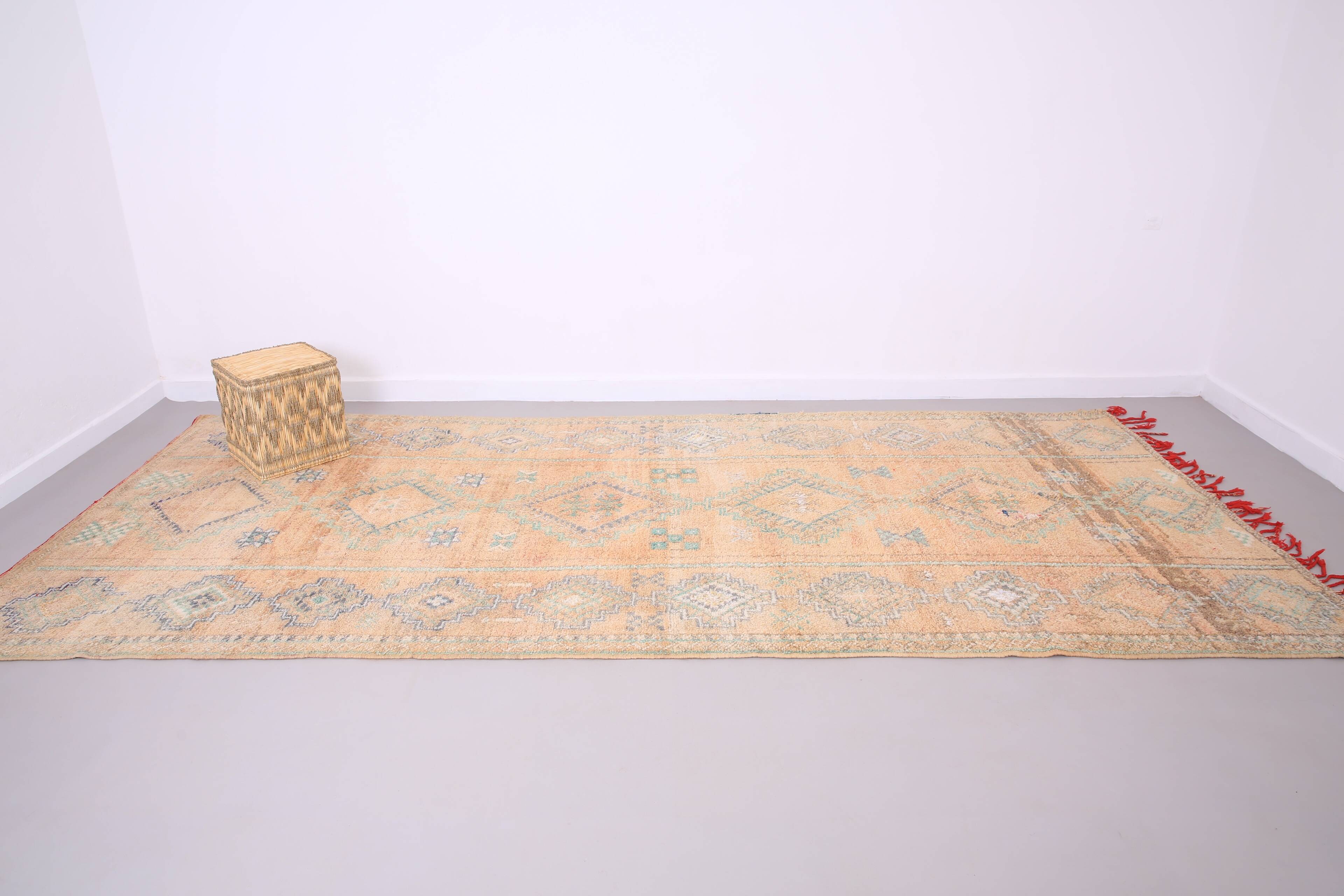 Grand tapis marocain couleur pêche 180 x 414 cm - Tapis marocain vintage - Tapis berbère