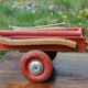 Old wooden toy Dejou. Hitch, horse and cart.