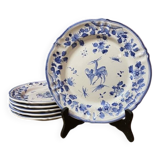 Ensemble de 6 assiettes à dessert décor bleu Moustiers