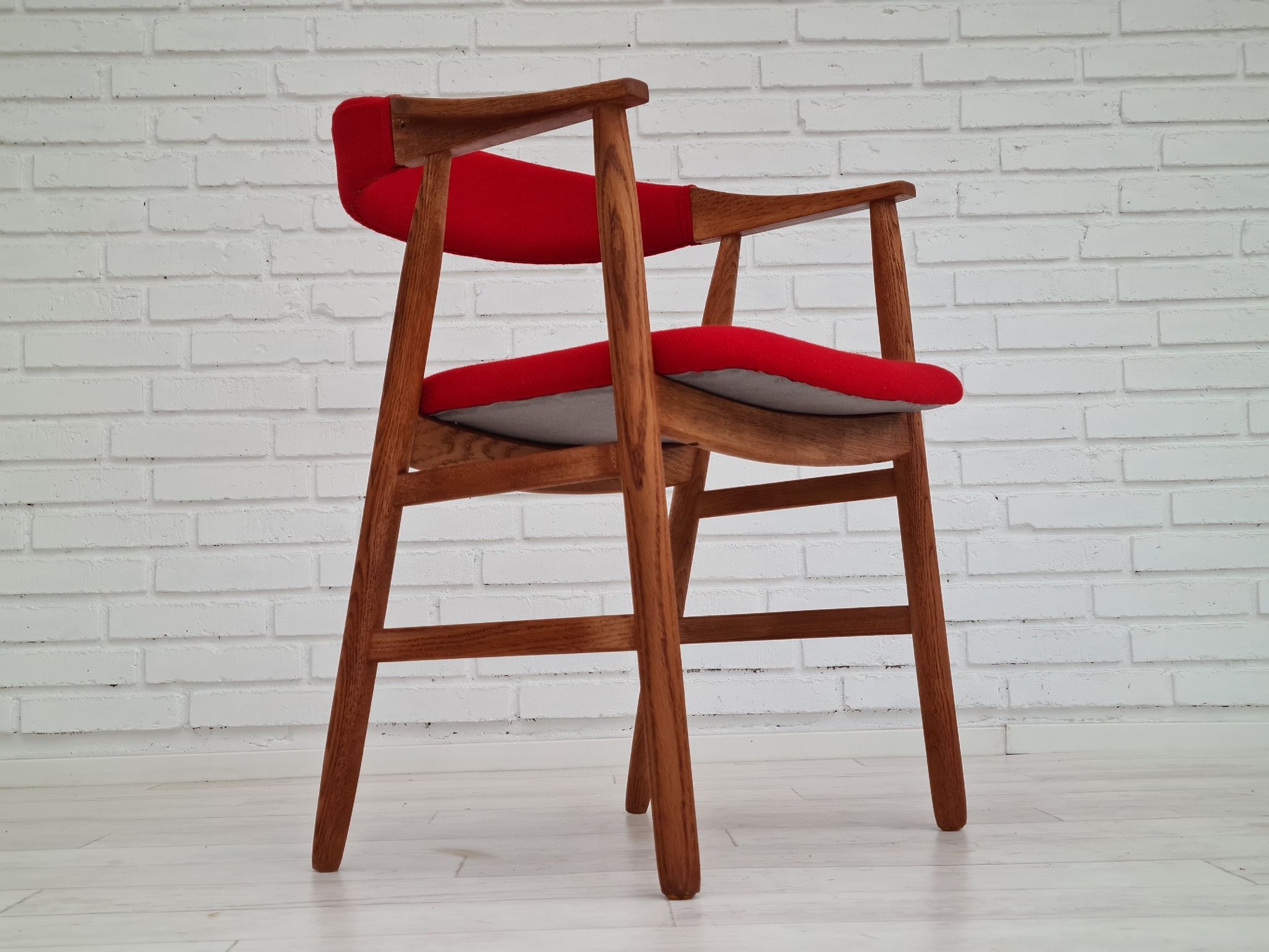 Danish armchair, 70s, reupholstered, kvadrat furniture wool, oak wood