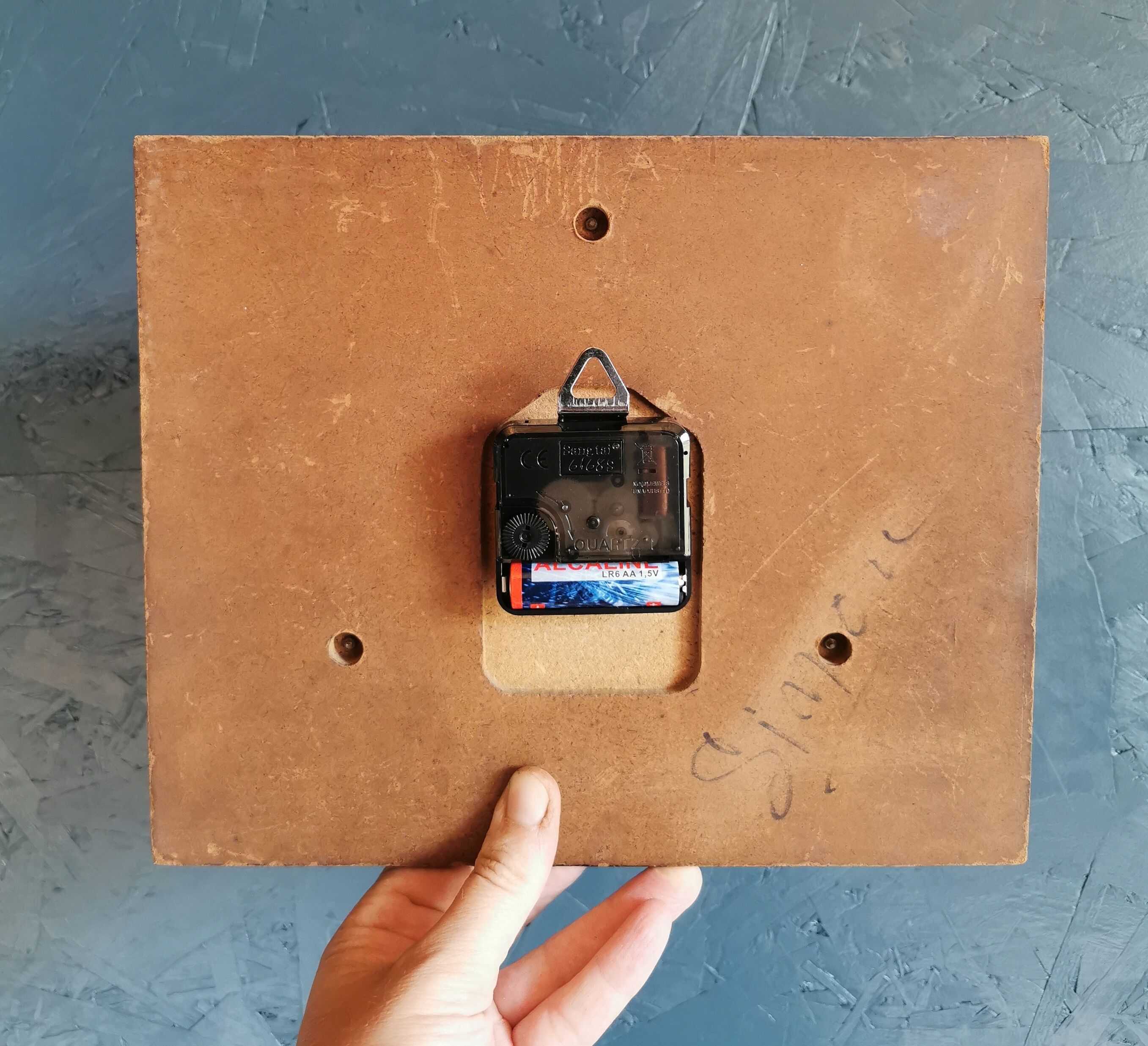 Vintage formica clock rectangular silent wall clock "Japy cream wood"