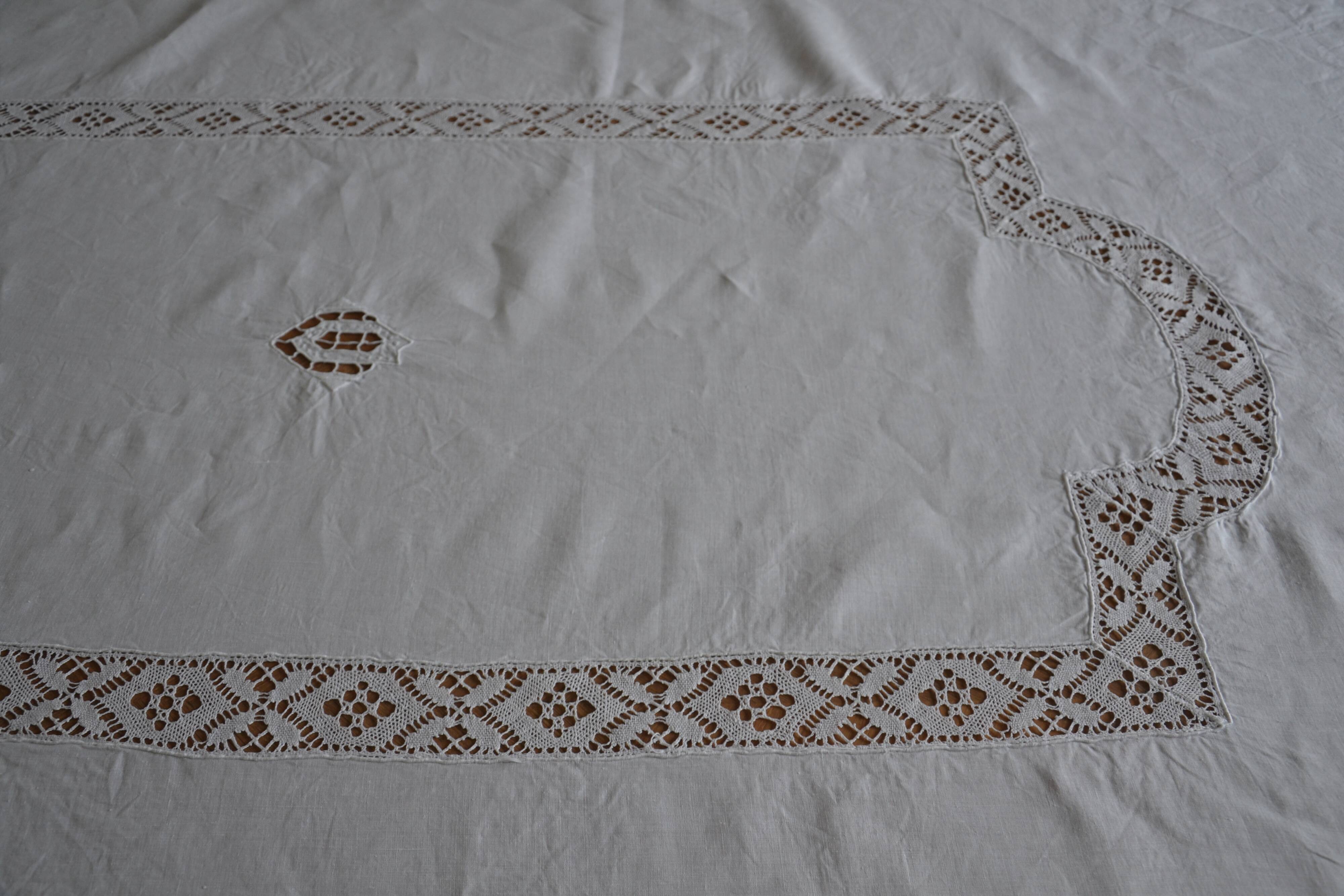 White linen tablecloth with embroidery 181cm/261cm