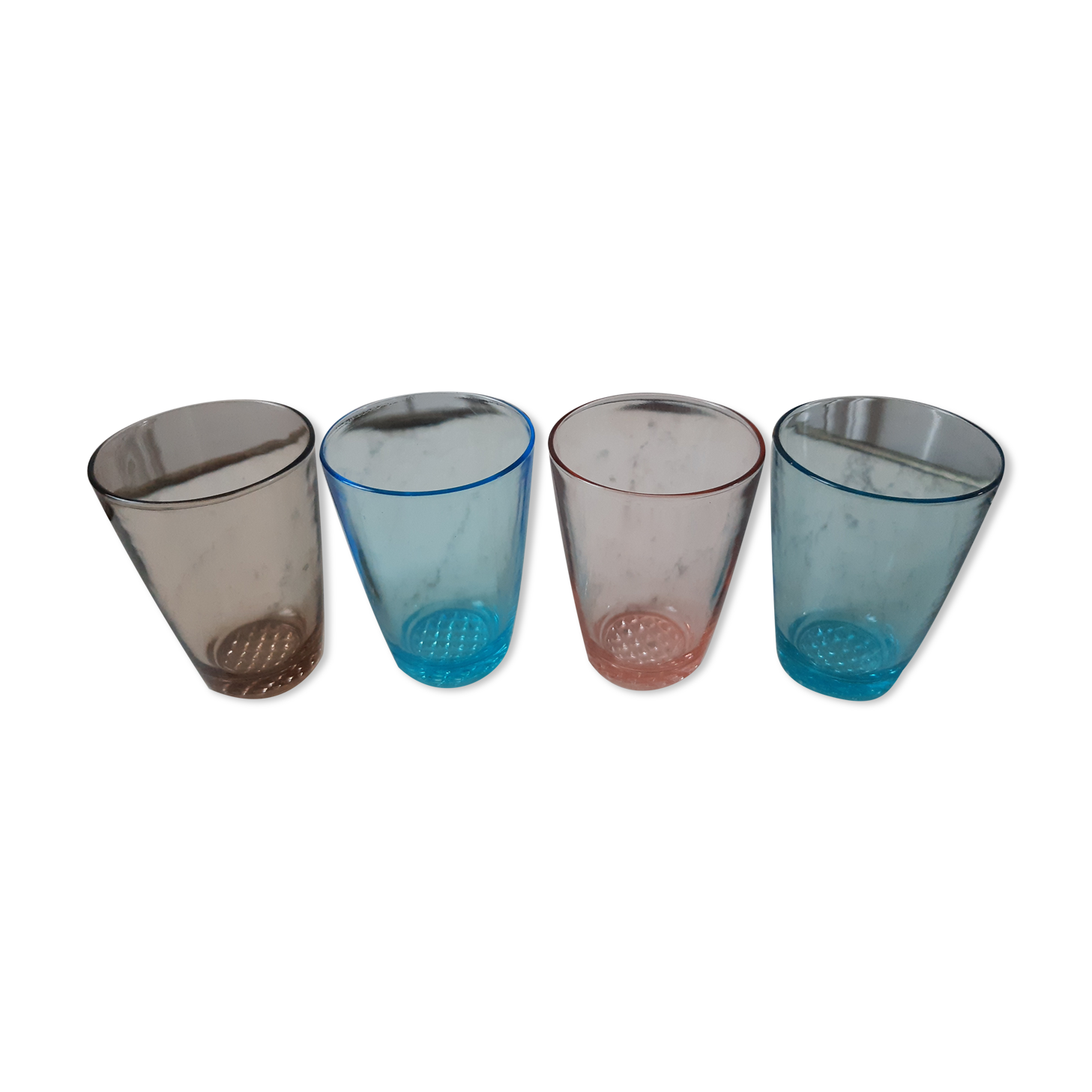 Lot de 4 verres à eau colorés vintage années 50-60