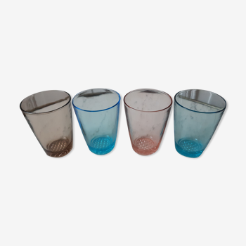 Lot de 4 verres à eau colorés vintage années 50-60