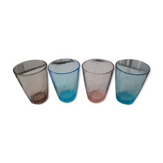 Lot de 4 verres à eau colorés vintage années 50-60