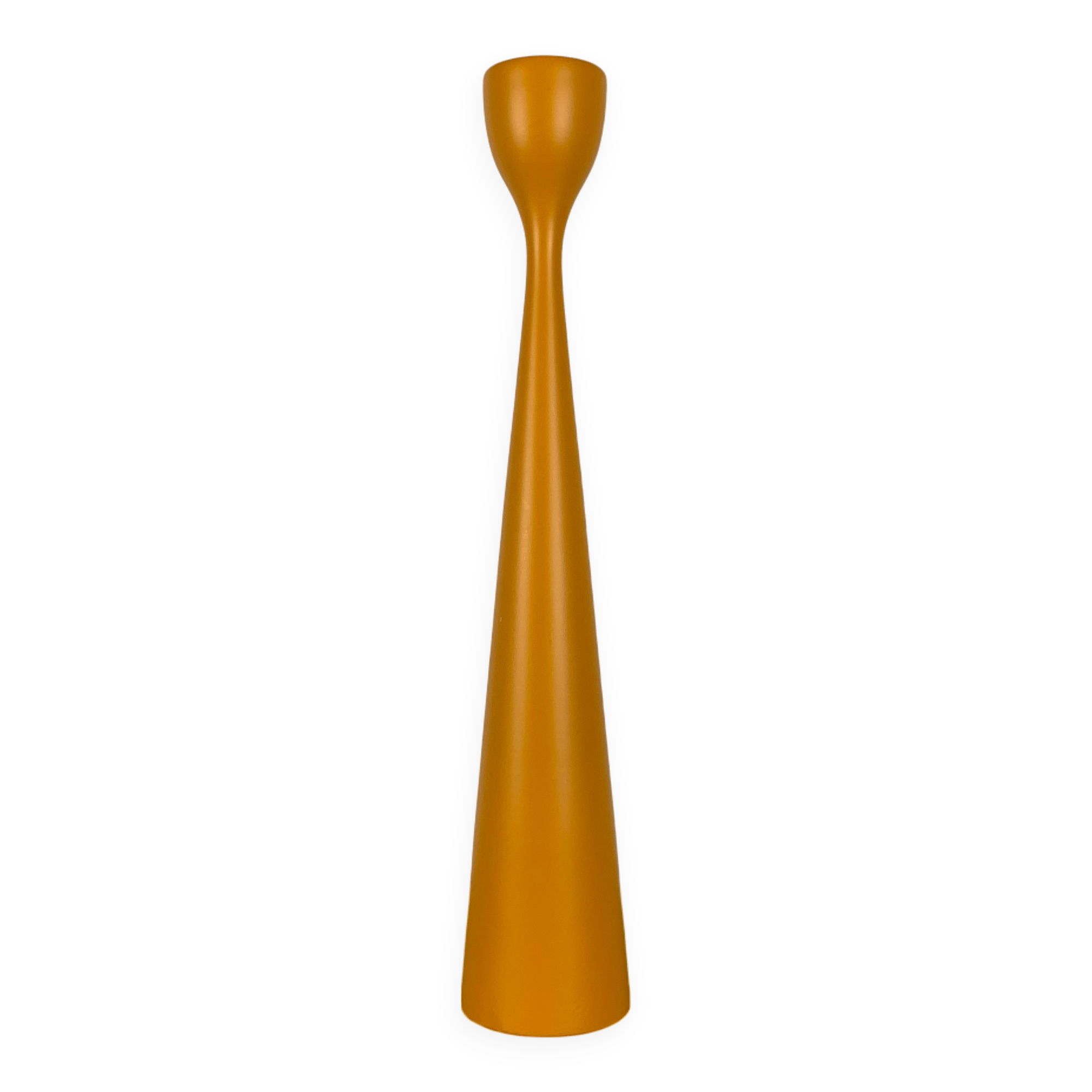 Large candle holder in orange-yellow lacquered wood