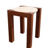 End table in travertine and wood