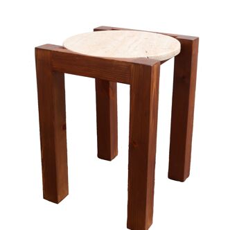 End table in travertine and wood