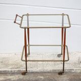 Rolling trolley in wood and brass, rolling bar, servant, trolley, 1950 Cesare Lacca for arredoluce