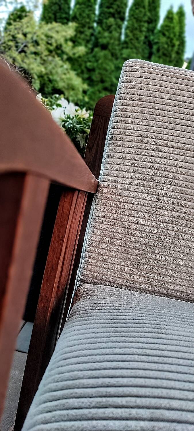 Art Deco armchair in solid oak and off-white corduroy, 1950s