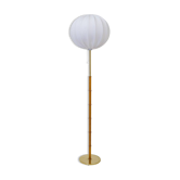 Mid-century floor lamp in brass and oak by Falkenbergs Belysning, Sweden, 1960s.