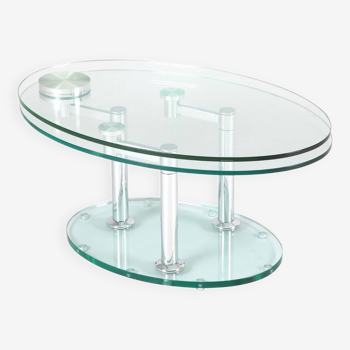 Table basse en verre avec plateaux pivotants