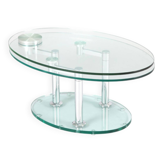 Glass coffee table with swivel tops