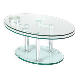 Table basse en verre avec plateaux pivotants