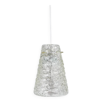 J.T. Kalmar Mid-Century Textured Glass & Brass Pendant Lamp, Austria, 1950s